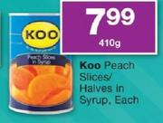 Koo Peach Slices/Halves In Syrup-410g Each