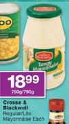 Crosse & Blackwell Regular/Lite Mayonnaise-750/790g Each