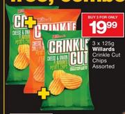 Willards Crinkle Cut Chips Assorted-3x125G