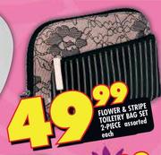 Flower & Stripe Toiletry Bag Set 2 Piece Assorted-Each