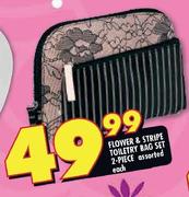 Flower & Stripe Toiletry Bag Set 2 Piece Assorted-Each