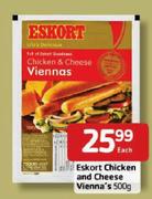 Eskort Chicken and Cheese Vienna's-500gm Each