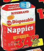 Ritebrand Disposable Nappies Small-23's,Medium-18's,Large-15's,X-Large-14's Per pack