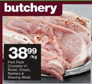 Pork Pack (Consists Of: Roast, Chops, Rashers & Stewing Meat)-Per Kg