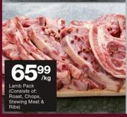 Lamb Pack (Consists Of: Roast, Chops, Stewing Meat & Ribs)-Per Kg