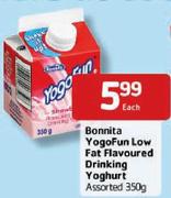 Bonnita YogoFun Low Fat Flavoured Drinking Yoghurt-350gm Each