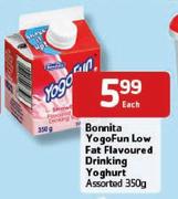 Bonnita Yogo Fun Low Fat Flavoured Drinking Yoghurt Assorted-350g Each