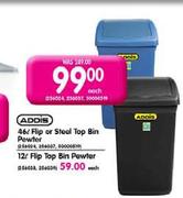 Addis Flip or Steel Top Bin Pewter-46Ltr Each