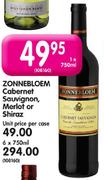 Zonnebloem Cabernet Sauvignon, Merlot or Shiraz-750ml Each