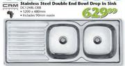 CRM Stainless Steel Double End Bowl Drop In Sink-Each