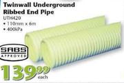 Twinwall Underground 110mmx6m 400kPa Ribbed End Pipe-Each