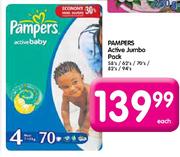 Pampers Active Jumbo Pack-58's/62's/70's/82's/94's Each