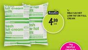 Foodco Milk Sachet Low Fat or Full Cream-1Ltr Each