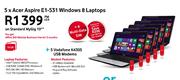 5 xAcer Aspire E1-531 Windows 8 Laptops+ 5 Vodafone K4305 USB Modems-On Standard MyGig10