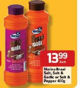 Marina Braai Salt, Salt & Garlic Or Salt & Pepper- 400g Each