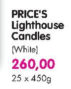 Price's Lighthouse Candles(White)-25 x 450gm