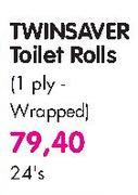 Twinsaver Toilet Rolls(1-Ply Wrapped)-24's