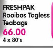 Freshpak Rooibos Tagless Teabags-4 X 80 Per Pack