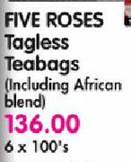 Five Roses Tagless Teabags(Excluding African Blend)-6 X 100 Per Pack