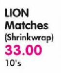 Lion Matches(Shrinkwrap)-10 Per Pack