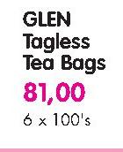  Glen Tagless Tea Bags-6X100's
