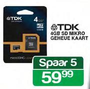 TDK 4GB SD Mikro Geheue Kaart
