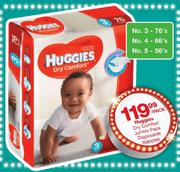 Huggies Dry Comfort Jumbo Pack Disposable Nappies No. 3-76's / No. 4-66's / No. 5-56's Per Pack