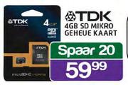 TDK 4GB SD Mikro Geheue Kaart