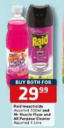Raid Insecticide Assorted 300ml And Mr Muscle Floor & All Purpose Cleaner-1Ltr