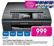 Brother 4-in-1 Colour Inkjet Printer Plus 4 Free Inks(MFC-J220)-Per Bundle