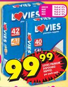 Lovies Premium Disposable Nappies Junior-50's/Maxi-44's/Midi-42's/Mini-40's Per Pack