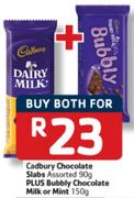 Cadbury Chocolate Slabs 90Gm+ Bubbly Chocolate Milk Or Mint-150Gm