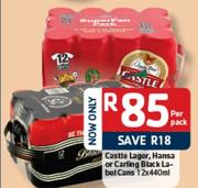 Castle Lager, Hansa Or Carling Black La-Bel Cans-12x440Ml Per Pack