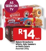 Bakers Strawberry Whirls, Jolly Jammers Or Betta Snack-200Gm Each