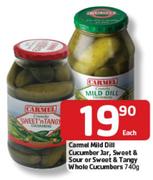Carmel Mild Dill Cucumber Jar, Sweet & Sour Or Sweet & Tangy Whole Cucumbers- 740g Each