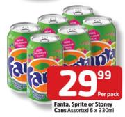 Fanta, Sprite Or Stoney Cans Assorted- 6x330ml Per Pack
