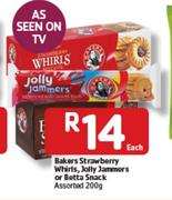 Bakers Strawberry Whirls, Jolly Jammers Or Betta Snack Assorted- 200g Each