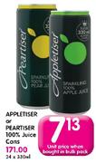 Appletiser Or Peartiser 100% Juice Cans-300Ml