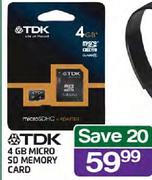 TDK 4GB Micro SD Memory Card
