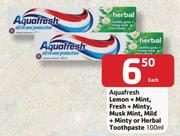 Aquafresh Lemon + Mint, Fresh + Minty, Musk Mint, Mild + Minty Or Herbal Toothpaste-100ml Each