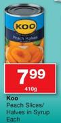 Koo Peach Slices/Halves in Syrup-410gm