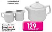 Continental China Teapot+ 2 Free Creamers-Each