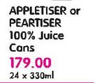 Appletiser or Peartiser 100% Juice Cans-24 x 330ml