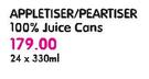 Appletiser/Peartiser 100% Juice Cans-24 x 330ml