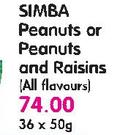 Simba Peanuts Or Peanuts And Raisins(All Flavours)-36X50gm