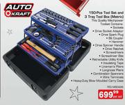 Auto Kraft 150-Pce Tool Set And 3 Tray Tool Box(Metric)-Per Set