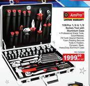 AmPro 108-Pce 1/4 & 1/2 Socket/Tool With Aluminium Case-Per Set