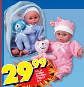 Doll In Backpack With Teddy-Each