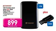 Transcend 1TB Portable Hard Drive Plus 8GB Flash Drive-Per Bundle