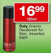 Coty Gravity Deodorant For Men Assorted-120ml Each